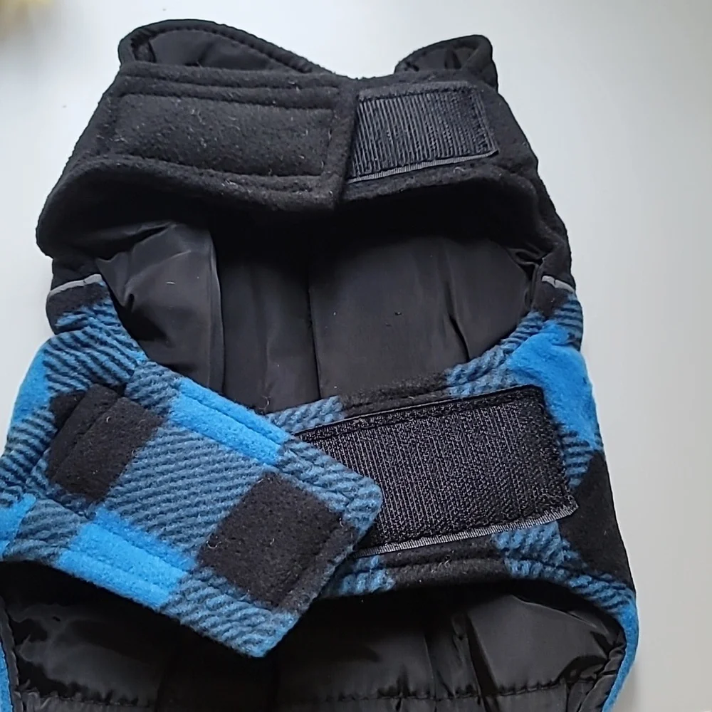 Fragralley Dog Blue Plaid Reversible Fall Winter Coat Harness Hole Size 2XL
